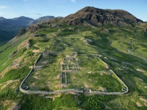 An aerial photo of Hardknott Roman Fort in Cumbria, part of a site report on brigantesnation.com