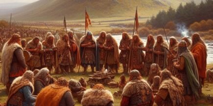 An image of an ancient tribal gathering, ai generated. To illustrate an article on brigantesnation.com