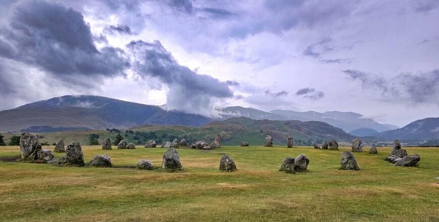 An aerial image of Castlerigg Stone Circle in Keswick, Cumbria. Part of a site report on brigantesnation.com