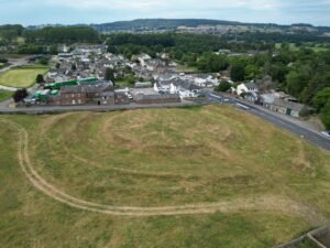 An aerial photograph of King Arthur's Round Table, a Neolithic henge in Cumbria. Part of an article about the henge on brigantesnation.com