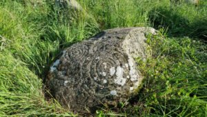 An image of a carved rock, part of the Little Meg stone circle in Cumbria. Part of a site report on brigantesnation.com