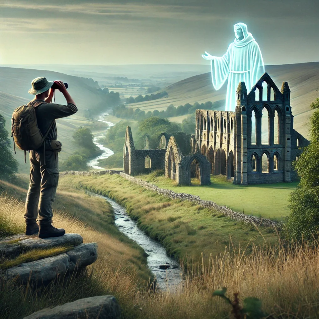 A lone researcher stands atop a hill in the Yorkshire Dales