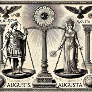 A symbolic illustration representing the process of determining the meaning of 'AUG' in Roman inscriptions