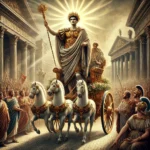 Emperor Augustus dressed as a deity, parading through ancient Rome