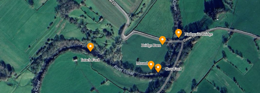 Fords and River crossings at Nathwaite Bridge Coverdale - Google satellite - Thanks to National Library of Scotland